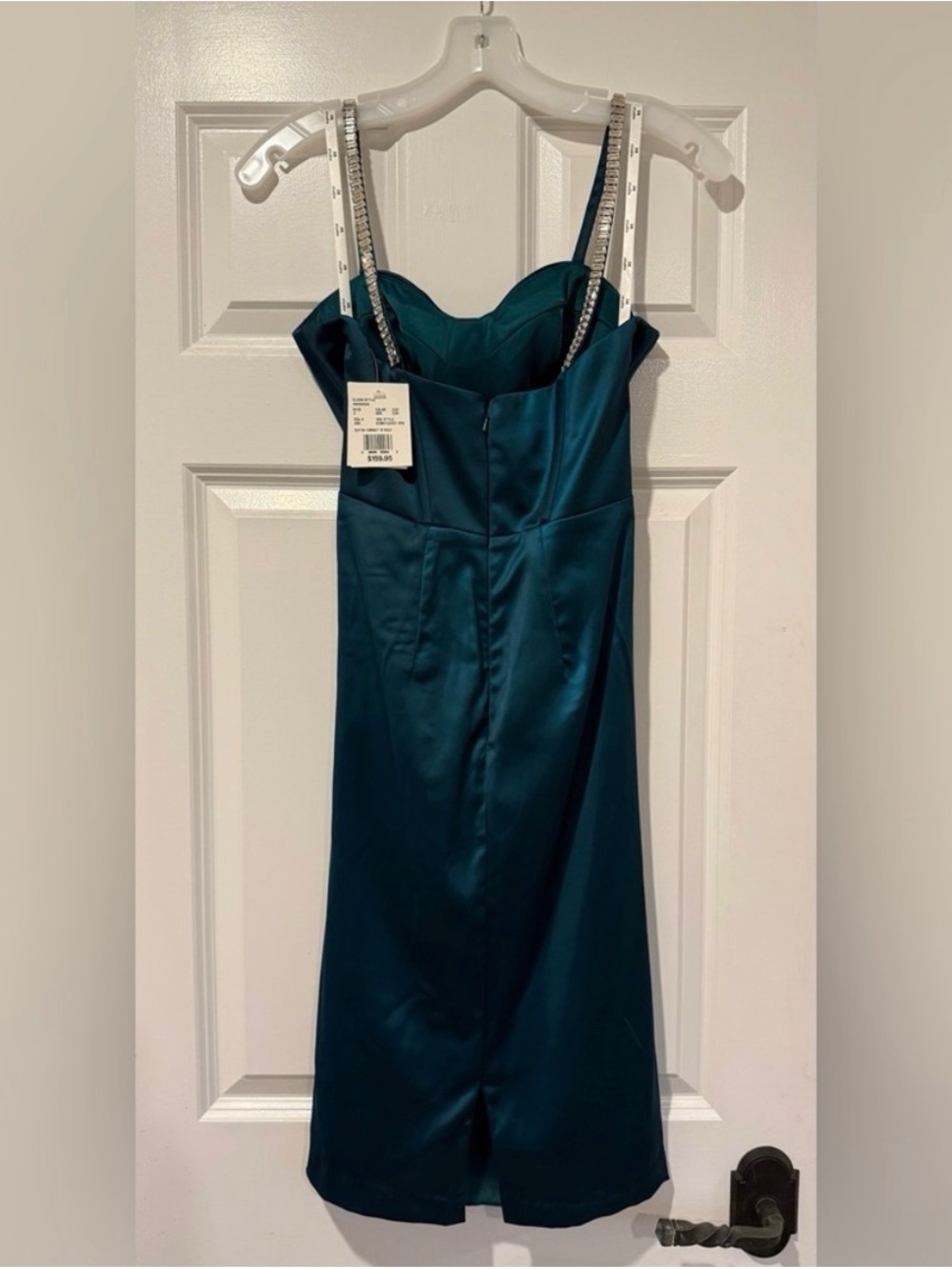 DB Studio Satin Corset Midi Dress w/Rhinestone Straps Emerald Green NWT Size 2 - Picture 3 of 5